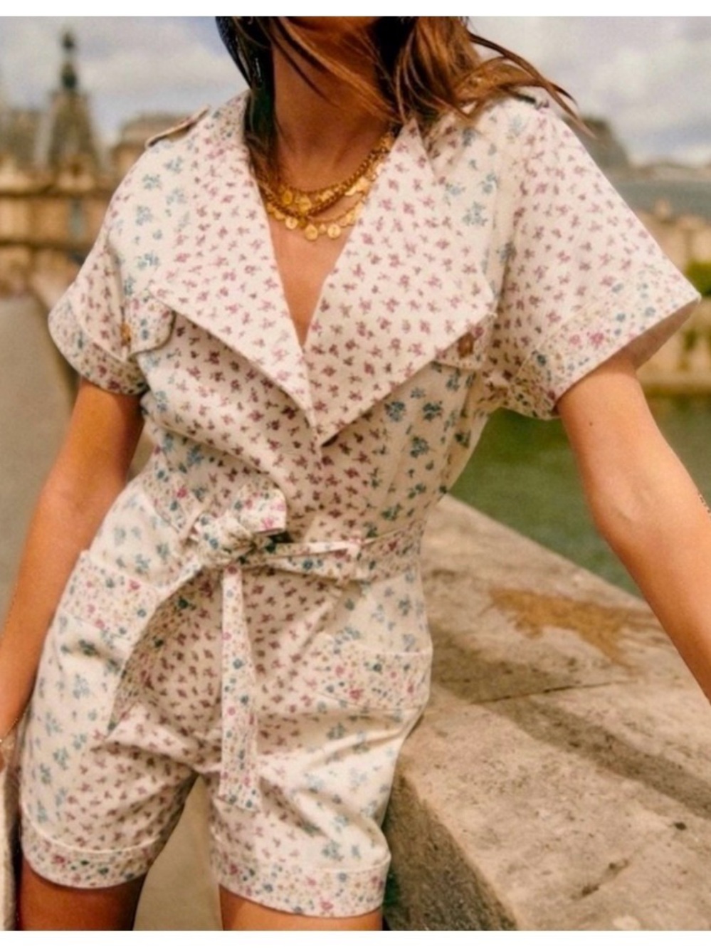 Sézane Gallipoli Jumpsuit Patchwork Mini Fleurs 36/4 EUC